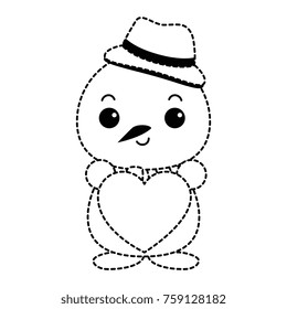 snowman with christmas hat and heart kawaii character