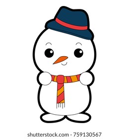 snowman with christmas hat kawaii character