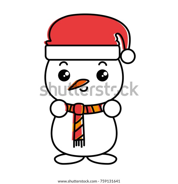 Snowman Christmas Hat Kawaii Character Stock Vector Royalty Free