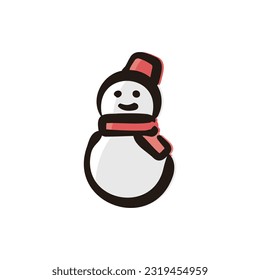 Snowman - Christmas icon (Hand-drawn line, colored version)