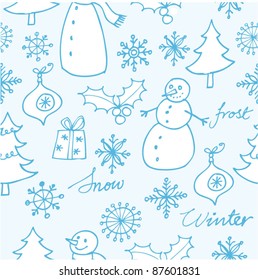Snowman and Christmas icons seamless pattern