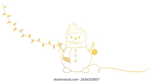 snowman christmas with a lamp in line art style. christmas element vector eps 10