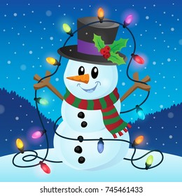 Snowman with Christmas lights image 2 - eps10 vector illustration.