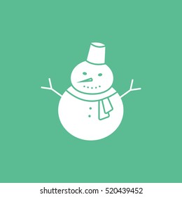 Snowman Christmas New Year Flat Icon On Green Background