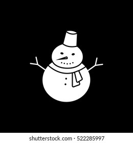 Snowman Christmas New Year Flat Icon On Black Background