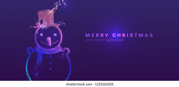 Snowman. Christmas and New Year glowing particles liquid dynamic flow. Holiday trendy fluid cover design. Eps10 vector illustration for posters, placards, banners, flyers and brochures