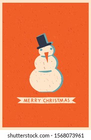 Snowman Christmas and New Year retro poster or card in vector.