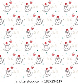 Snowman Christmas seamless pattern background for gift wrapping paper, digital scrapbook etc. 