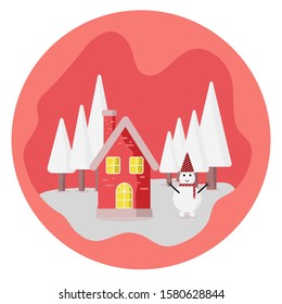 Snowman in Christmas snow scene