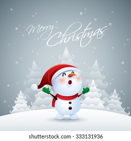 Snowman in Christmas snow scene
