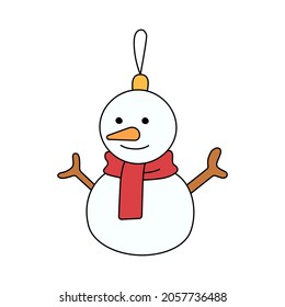 Snowman christmas toy in cartoon style. Vector illustration isolated on white background