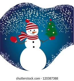snowman with christmas tree