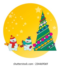  snowman and Christmas tree