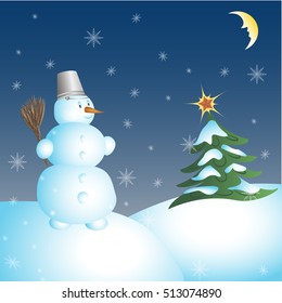 snowman and Christmas tree