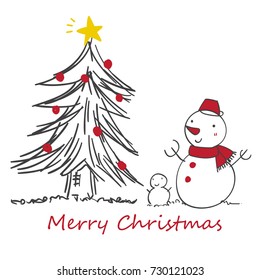 Snowman with Christmas tree.