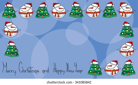 snowman and christmas tree card