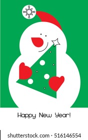 Snowman with Christmas tree Christmas card vector