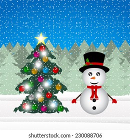 snowman and Christmas tree decorations