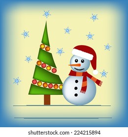 snowman and christmas tree illustration