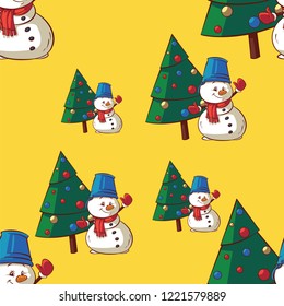 Snowman and Christmas tree pattern