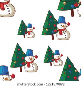 Snowman and Christmas tree pattern