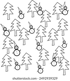 Snowman and Christmas tree pattern with background template 