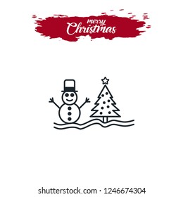 Snowman and Christmas tree vector icon