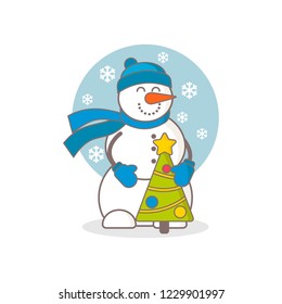 Snowman with Christmas tree vector illustration 