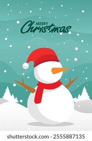 snowman with christmas tree winter