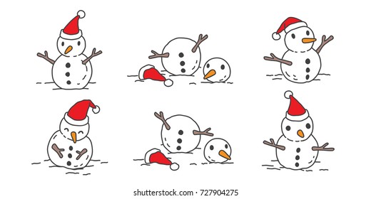 Snowman Christmas vector icon logo Santa Claus character illustration doodle