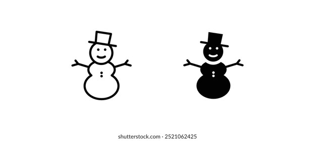 Navidades de muñeco de nieve. Línea de Navidad de muñeco de nieve e iconos planos, trazo editable aislado en blanco, ilustración de contorno de Vector lineal, estilo de diseño de logotipo de símbolo.