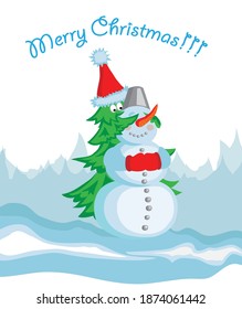 Snowman and the Christmass tree
