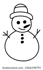Snowman - Circular Eyes, Carrot Shaped Nose, Big Smile Mouth, Fat Body, Branch Arm, Rounded Button, and Wearing Beanie or Wool Hat Doll
