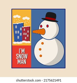 Snowman in the city and text for t-shirt.vector and illustration.