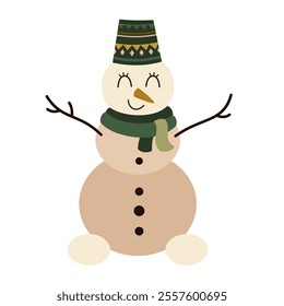 Snowman clipart, cute winter character. Christmas snowman clip art. Hand draw vector illustration in flat style