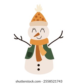 Snowman clipart, cute winter character. Hand draw vector illustration in flat style