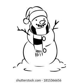 Snowman clipart doodle style icon. Isolated vector.