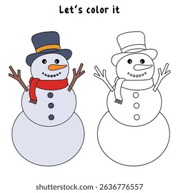 Snowman clipart, element, vector. Snowman Coloring Page. Trace and color Snowman. Fun Winter activity worksheets with snowman coloring pages printable for kids. 