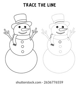 Snowman clipart, element, vector. Snowman Coloring Page. Trace and color Snowman. Fun Winter activity worksheets with snowman coloring pages printable for kids. 