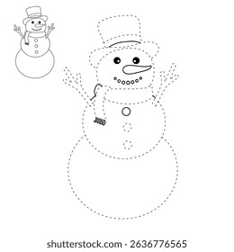 Snowman clipart, element, vector. Snowman Coloring Page. Trace and color Snowman. Fun Winter activity worksheets with snowman coloring pages printable for kids. 