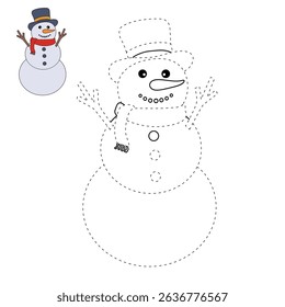Snowman clipart, element, vector. Snowman Coloring Page. Trace and color Snowman. Fun Winter activity worksheets with snowman coloring pages printable for kids. 