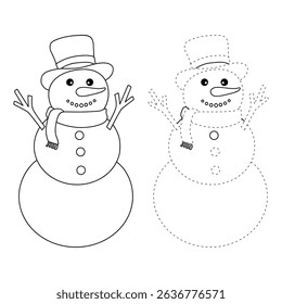 Snowman clipart, element, vector. Snowman Coloring Page. Trace and color Snowman. Fun Winter activity worksheets with snowman coloring pages printable for kids. 