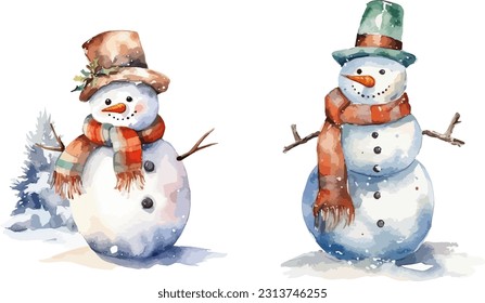 Snowman clipart, isolated vector illustration.