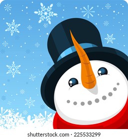 Snowman close up background design vector cartoon illustration