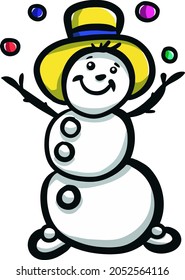  Snowman clown juggles colorful balls