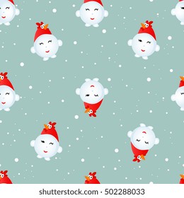 Snowman cock. Seamless Christmas pattern.