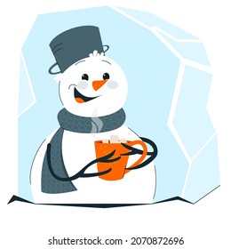 Snowman with cocoa mug, vector graphics for design design