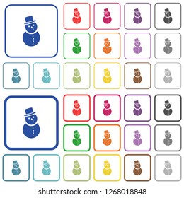 Snowman color flat icons in rounded square frames. Thin and thick versions included.