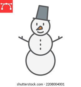 Snowman color line icon, Christmas and holiday, snowman vector icon, vector graphics, editable stroke filled outline sign, eps 10.