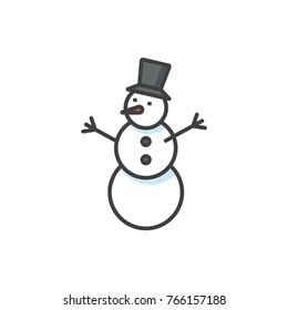 Snowman colored flat line icon.